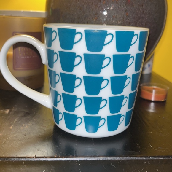 Crate&Barrel white and teal mug/coffee cup - Picture 2 of 5